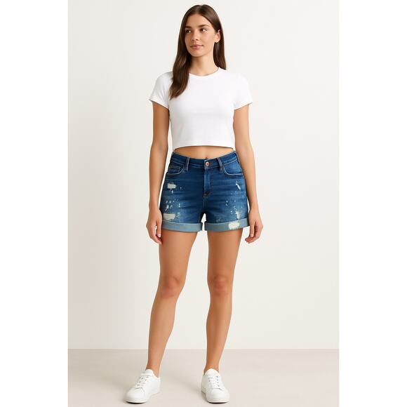 Y2K Distressed Cuffed Denim Shorts Blue LEVEL 99 Size 28 - Picture 1 of 6